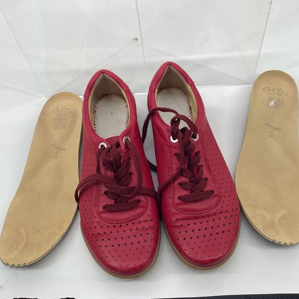 Ara Women's Leather Lace Up High Soft Comfort‎ Sneaker Shoes Red Size 6.5 - Picture 9 of 11